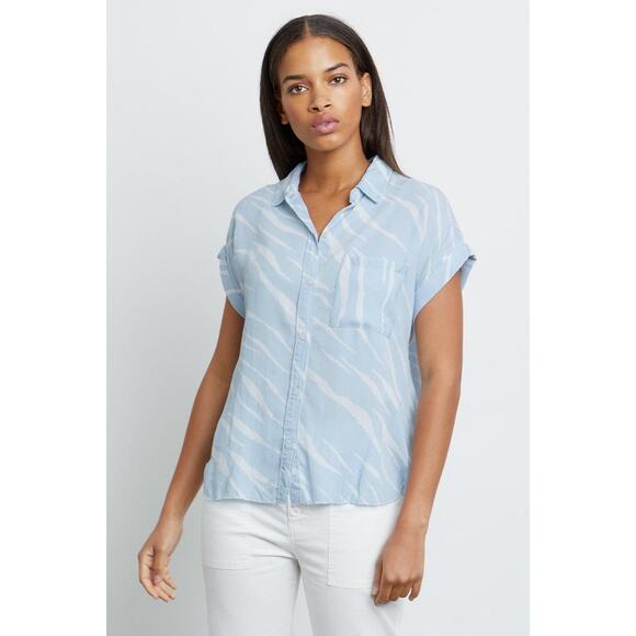 RAILS Lex Shirt in Light Vintage Zebras Size XS Blue White Stripe Tencel Raw Hem - Picture 2 of 16